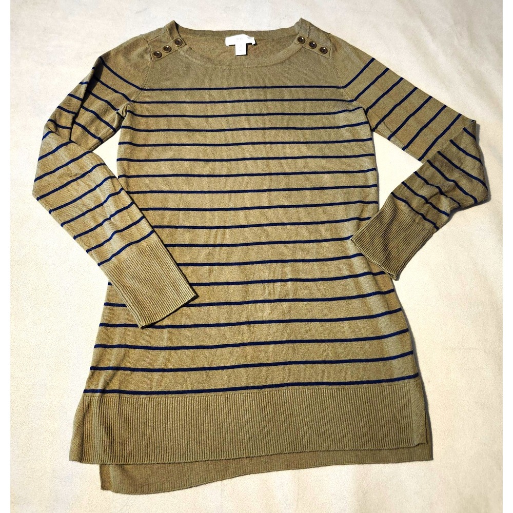 Motherhood Maternity XL Striped Knit Sweater Tunic Long Sleeve Button Shoulder